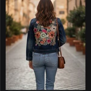 John Mark Dark Blue Jean Jacket with Subtle Red Accents